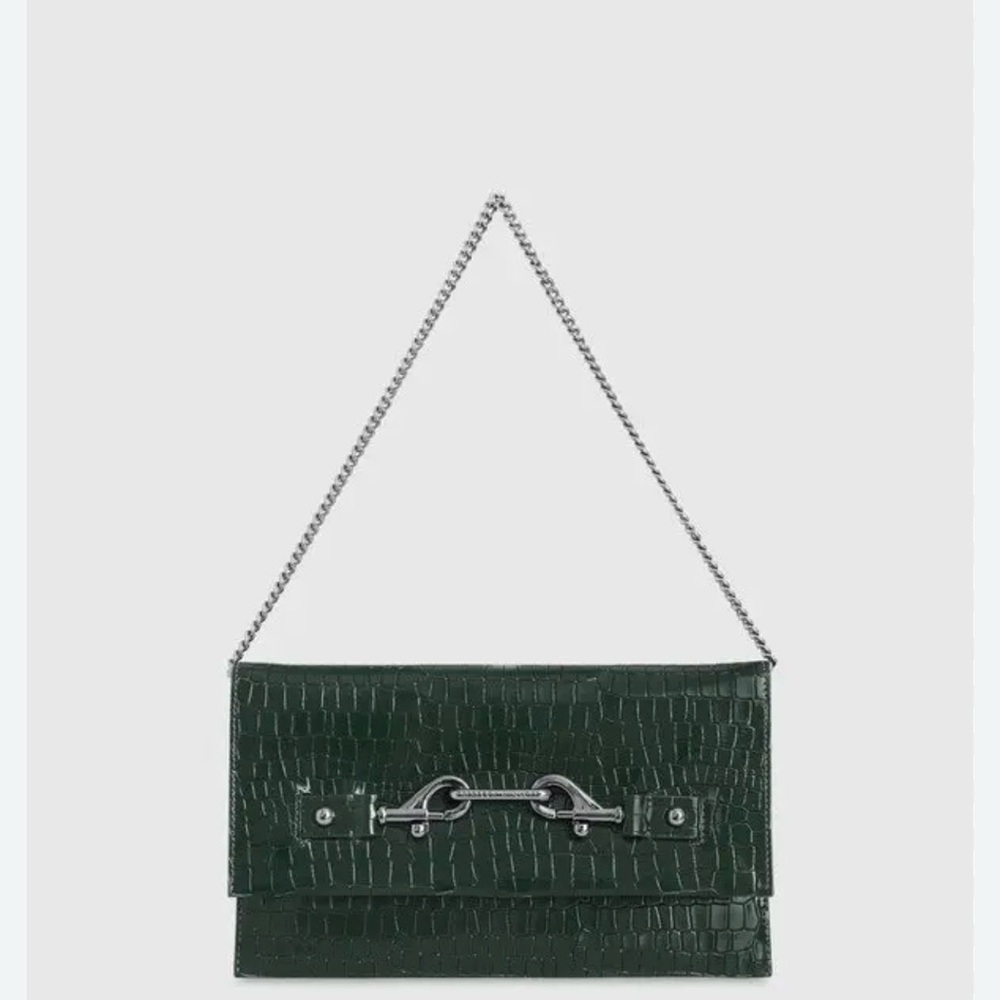 Rebecca Minkoff Green Leather Crocodile-Embossed Clutch Brand New Never Used - Picture 5 of 11